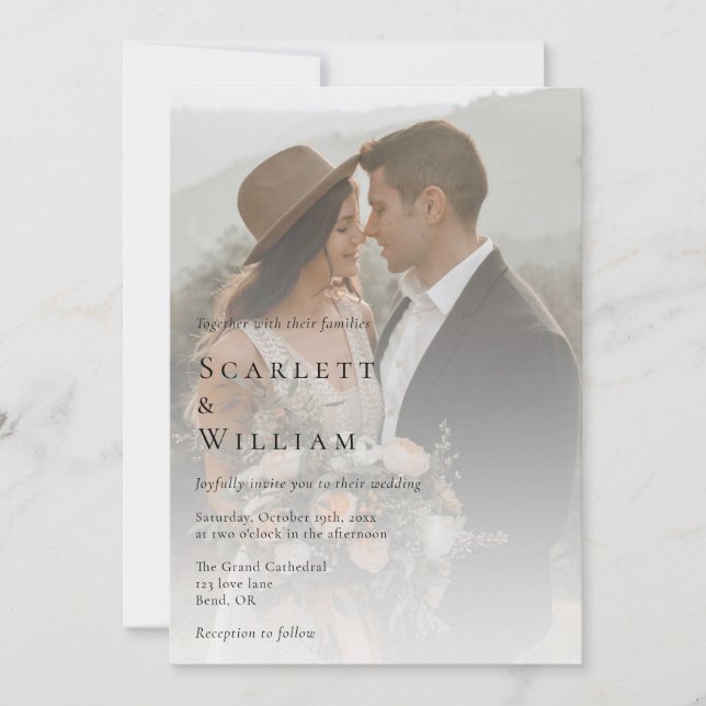 Invitation Simple Moderne Minimaliste Photo Mariage (Devant)