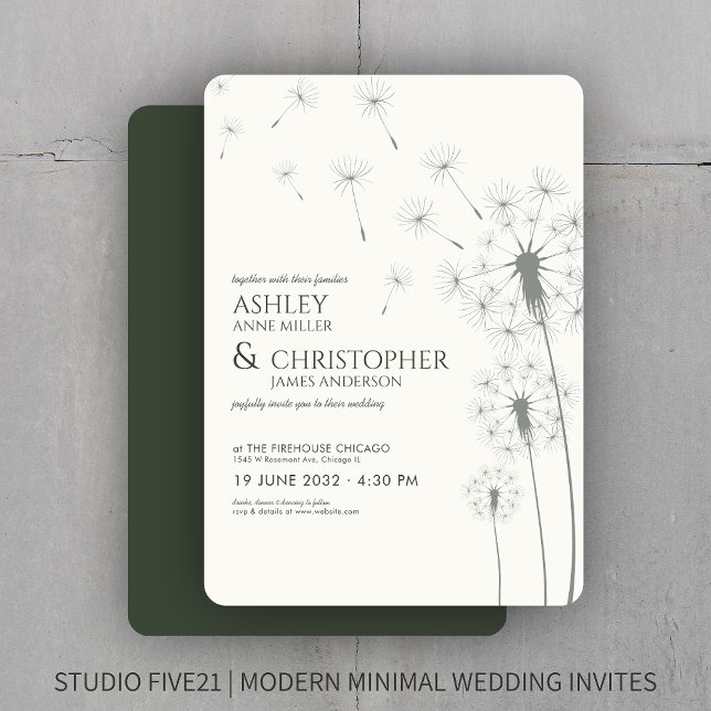 Invitation Simple moderne Moss Green Dandelion Mariage (Créateur téléchargé)