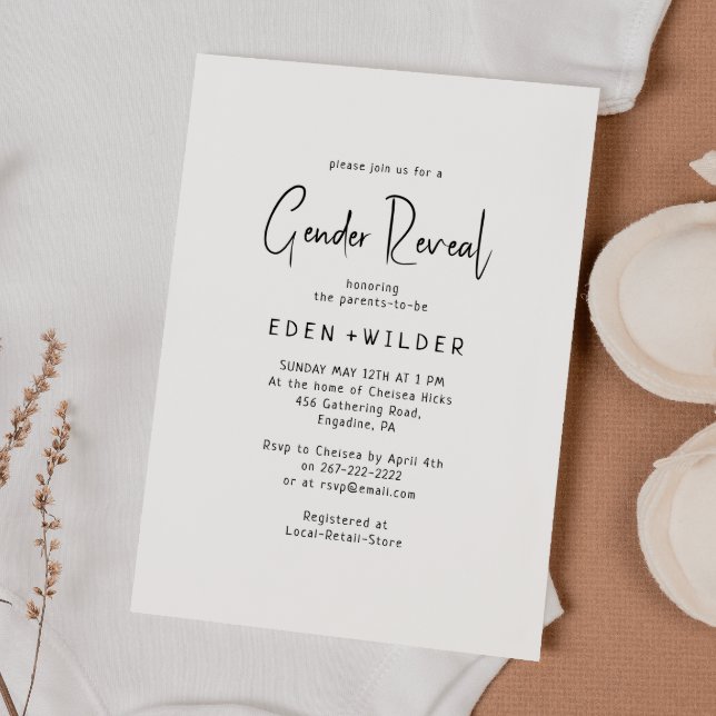 Invitation Simple moderne Neutral Baby Reveal Genre (Créateur téléchargé)
