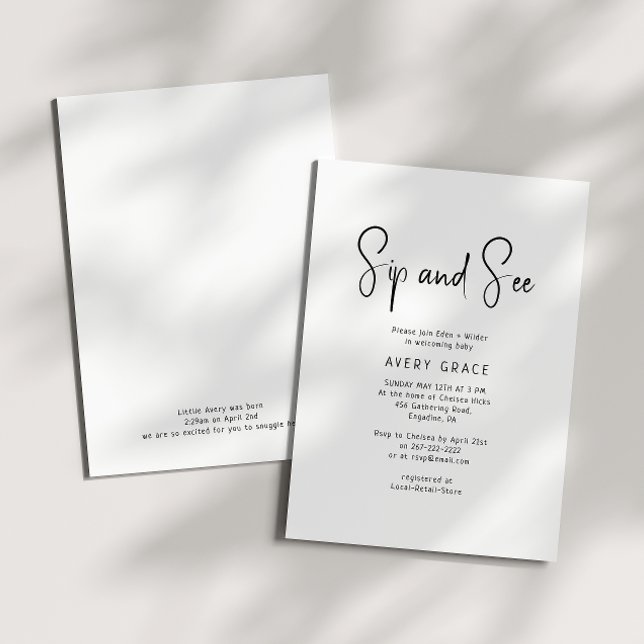 Invitation Simple moderne Neutral bébé Sip et voir douche (Créateur téléchargé)