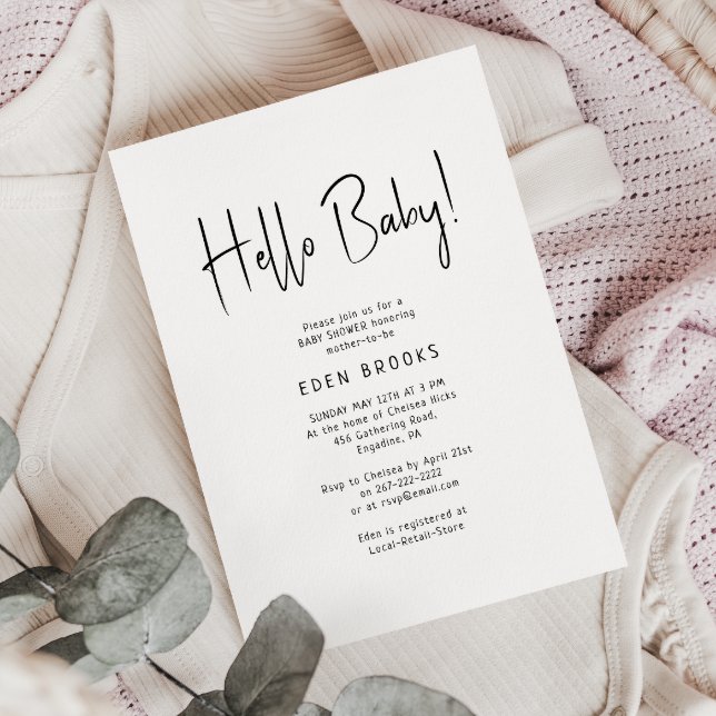 Invitation Simple moderne Neutral Bonjour bébé! Baby shower (Créateur téléchargé)