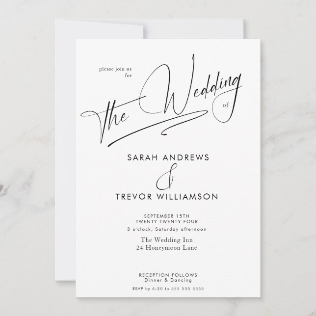 Invitation Simple moderne noir & blanc (Devant)