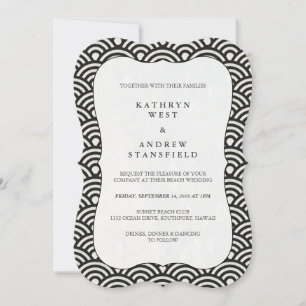 Invitation Simple moderne Noir + Blanc Motif Mariage Invitati