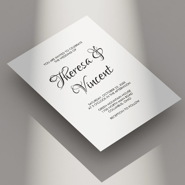 Invitation Simple moderne noir et blanc Mariage de calligraph (Simple Modern Black and White Calligraphy Wedding Invitation)