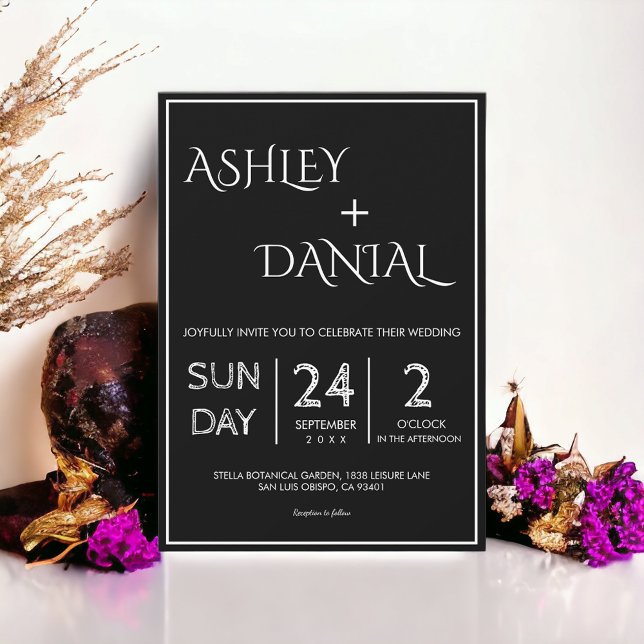 Invitation Simple Moderne Noir Et Blanc Script Mariage Chic (Créateur téléchargé)