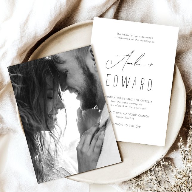 Invitation Simple moderne noir noir Mariage de script photo (Créateur téléchargé)