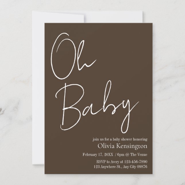 Invitation Simple moderne Oh Baby Baby shower Brown (Devant)