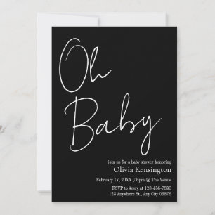 Invitation Simple moderne Oh Baby Baby shower noir et blanc
