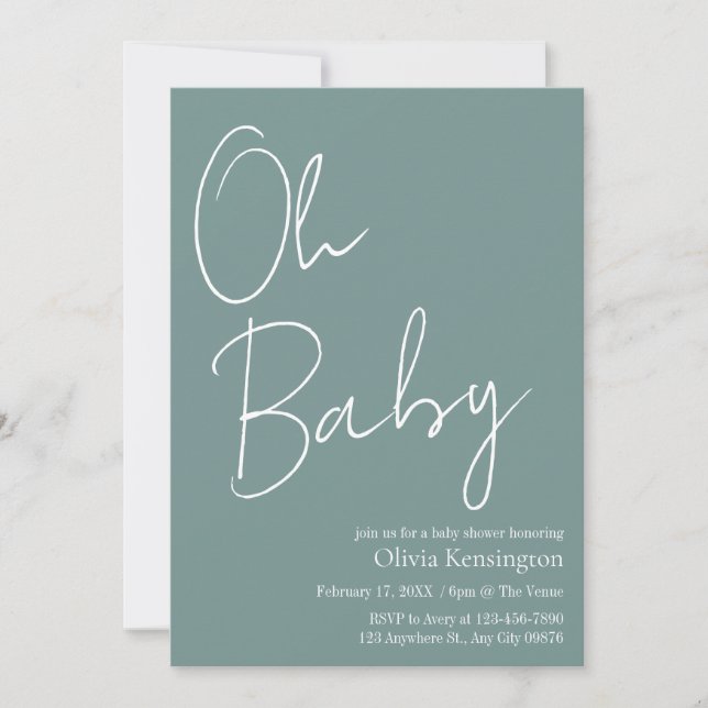 Invitation Simple moderne Oh Baby Sage Baby shower vert (Devant)