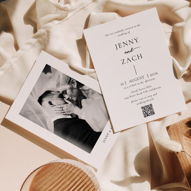 Invitation Simple Moderne Photo Qr Code Mariage (Créateur téléchargé)