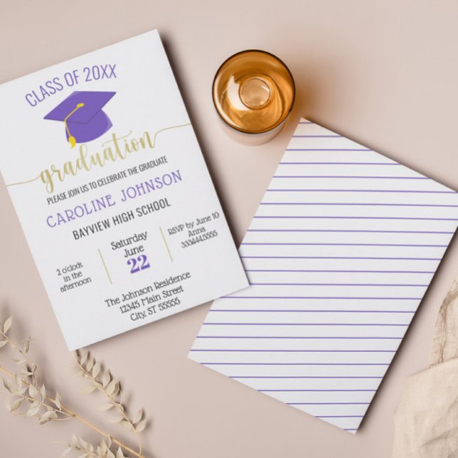 Invitation Simple Moderne Purple Gold Graduation (Créateur téléchargé)