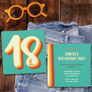 Invitation Simple Moderne Rétro Groovy Dix-Huitième Anniversa