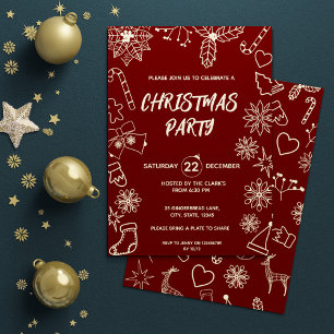 Invitation Simple moderne rouge foncé et or élégant fête de N