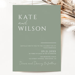 Invitation Simple moderne Sage vert et blanc Mariage