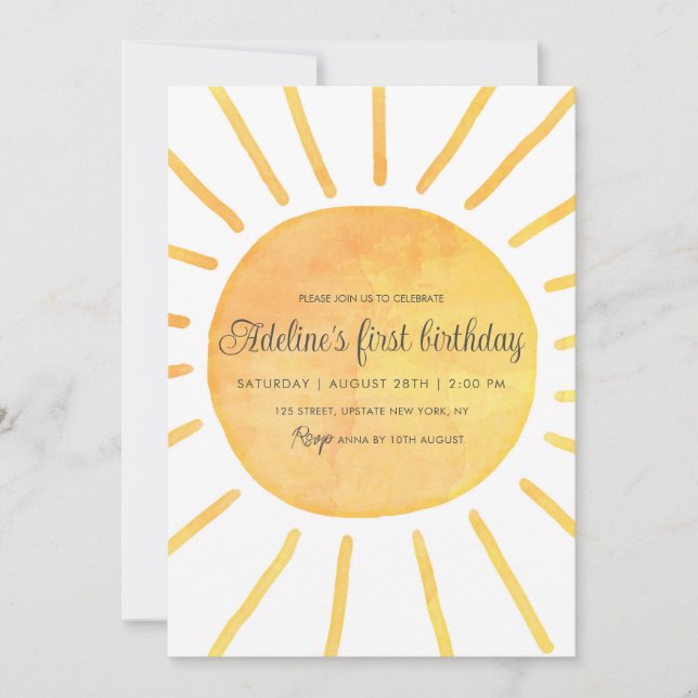 Invitation Simple moderne Sunshine Watercolor Girl Anniversai (Devant)