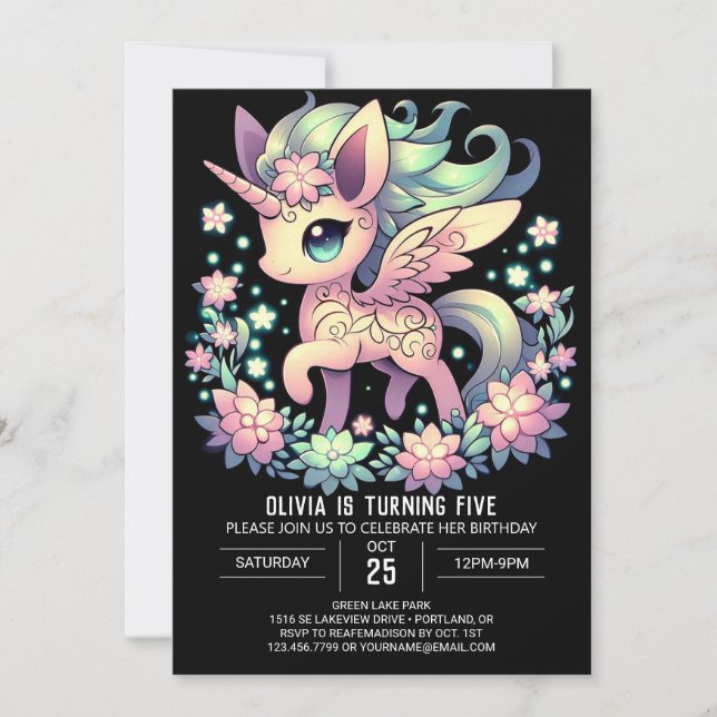 Invitation Simple moderne Unicorne numérique anniversaire (Devant)