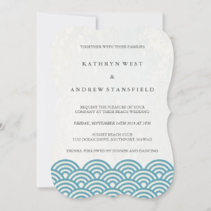 Invitation Simple moderne Waves Sea Blue/Green Beach Mariage