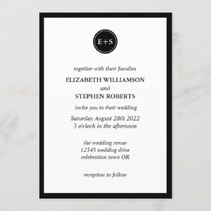 Invitation Simple Monogram Mariage Noir et Blanc