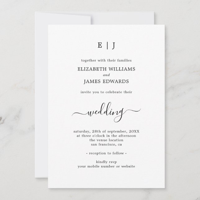 Invitation Simple Monogramme Classique Couple Tout En Un Mari (Devant)