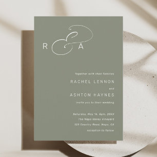 Invitation Simple Monogramme minimaliste Mariage Sage Vert