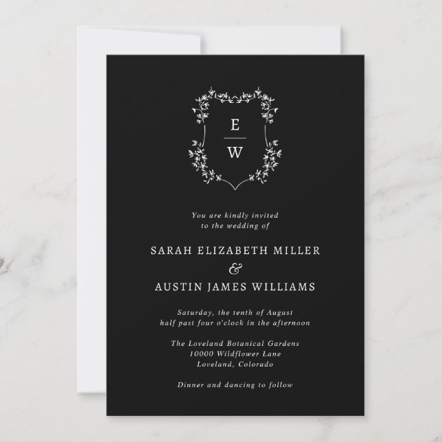Invitation Simple Monogramme Noir de Mariage (Devant)