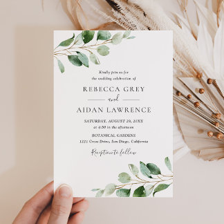 Invitation Simple Moody Eucalyptus Mariage de verdure