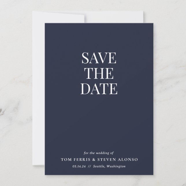 Invitation Simple Navy Blue Enregistrer la date (Devant)