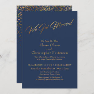 Invitation Simple Navy & Gold Nous Avons Marié Script Confett