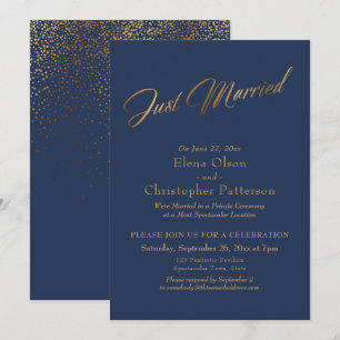 Invitation Simple Navy & Or Mariés Tout Juste Script Confetti