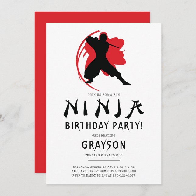 Invitation Simple Ninja fête d'anniversaire (Devant / Derrière)