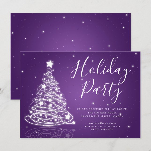Invitation Simple Noël Tree Purple fête de vacances (Devant / Derrière)