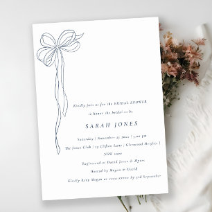 Invitation Simple Nœud Coquette Bleu Gris Mariage