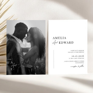 Invitation Simple noir blanc Mariage photo moderne