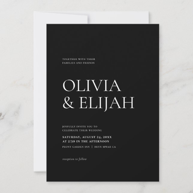 Invitation Simple Noir & Blanc Moderne Mariage (Devant)
