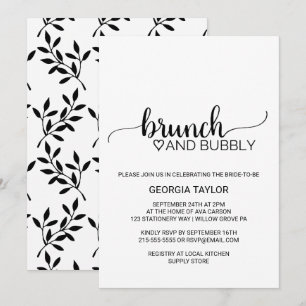 Invitation Simple Noir Calligraphie Brunch et Bubbly
