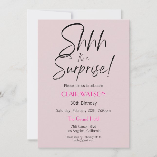 Invitation Simple Noir Et Beige Surprise Anniversaire (Devant)