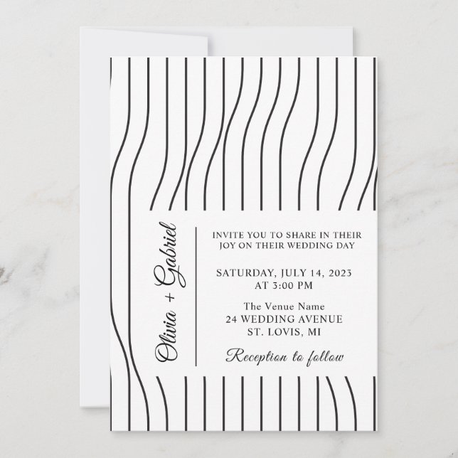 Invitation Simple noir et blanc. Mariage formel minimal (Devant)