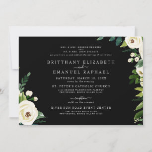 Invitation Simple Noir Les deux parents Blanc Floral Mariage