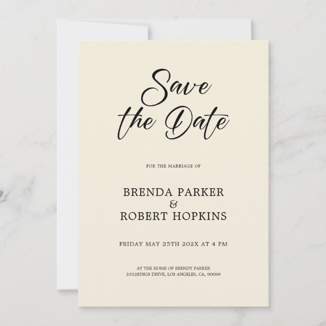 Invitation Simple Noir Script Sur Mariage Beige Enregistrer L (Devant)
