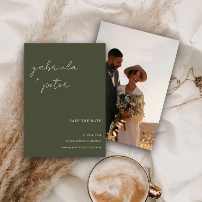 Invitation Simple Olive Green Photo Wedding Enregistrer La Da (Créateur téléchargé)