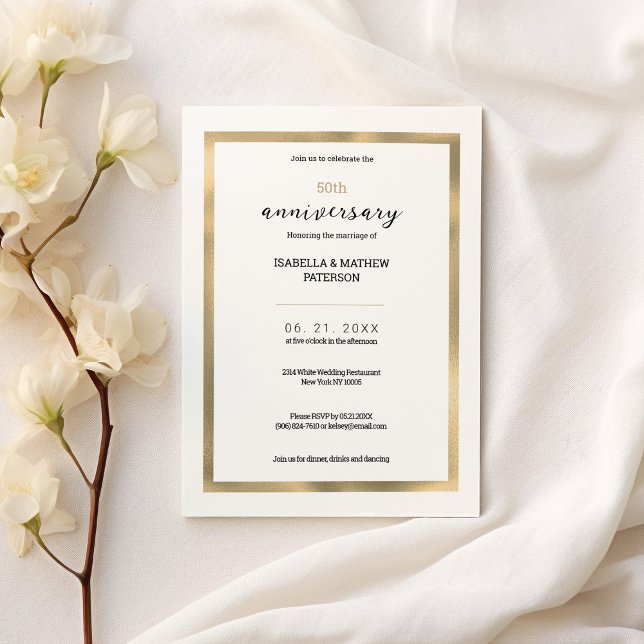 Invitation Simple or blanc 50ème anniversaire Mariage (Simple white gold 50th Wedding Anniversary )