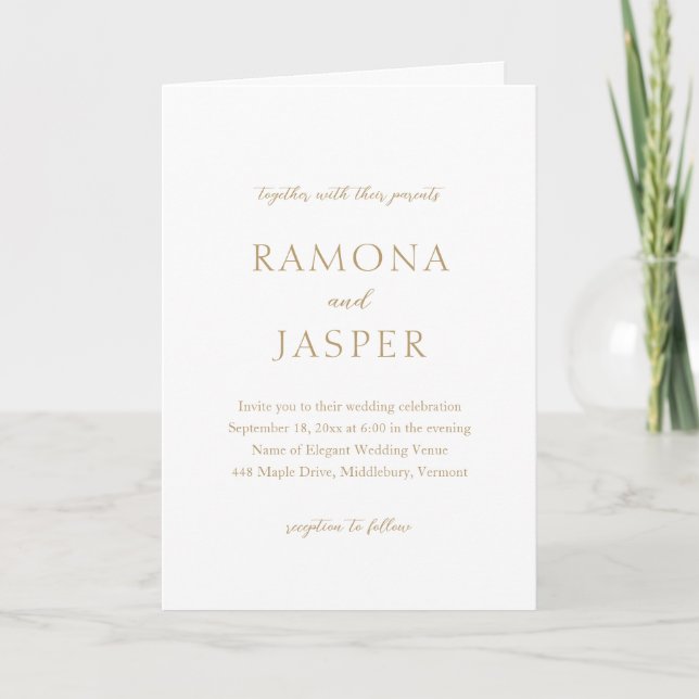 Invitation Simple Or Moderne Mariage Doré (Devant)