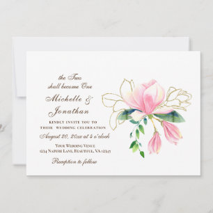 Invitation Simple or rose Magnolia Mariage chrétien