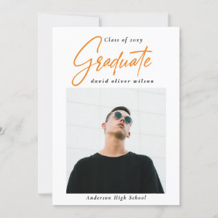 Invitation Simple Orange Moderne Minimal 2 Diplôme Photo
