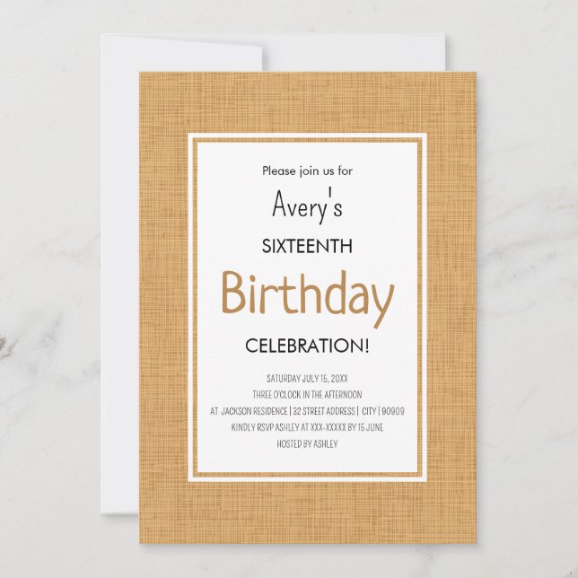 Invitation Simple Orange Textured Birthday (Devant)