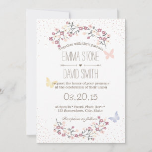 Invitation Simple Papillon & Fleurs Mariage de printemps