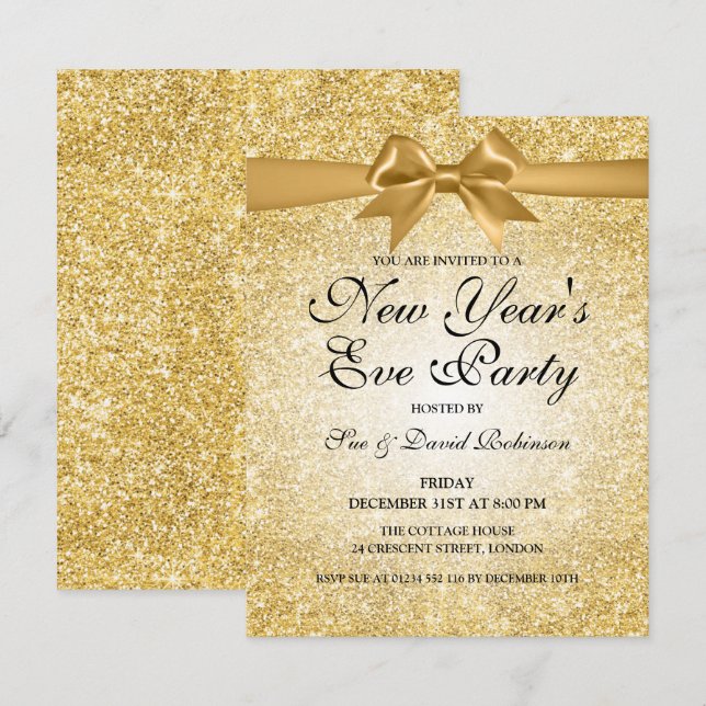 Invitation Simple Parties scintillant d'or de la fête de la S (Devant / Derrière)