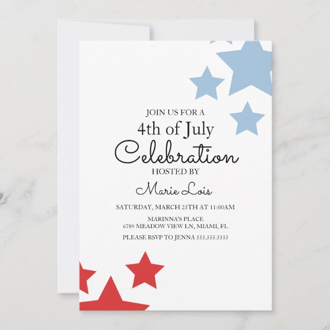 Invitation Simple Patriotique 4 juillet Étoiles Stripes Événe (Devant)