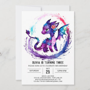 Invitation Simple Peint Dragon Digital Girl Anniversaire