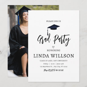 Invitation Simple Photo Black and white Graduation Party